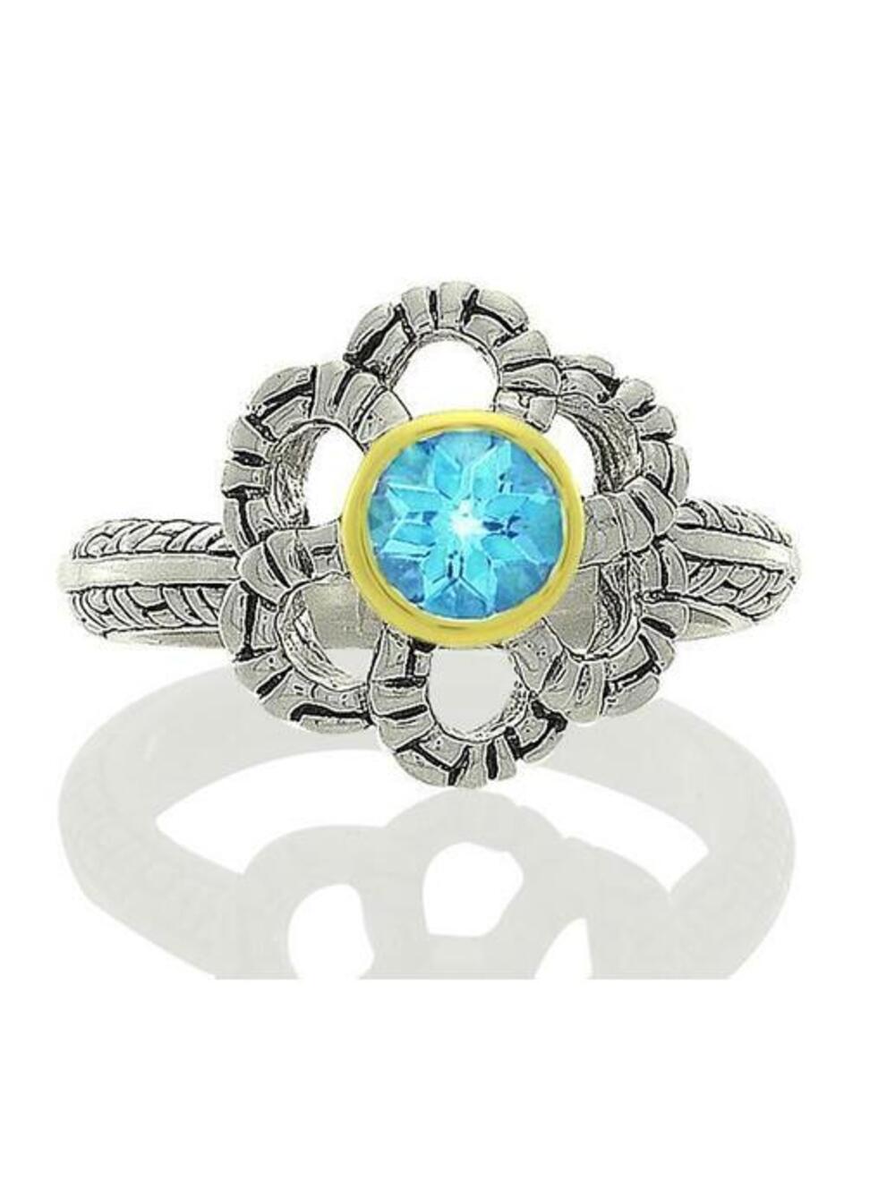 Philip Andre 18k Gold & Sterling Silver Blue Topaz designer ring size 7